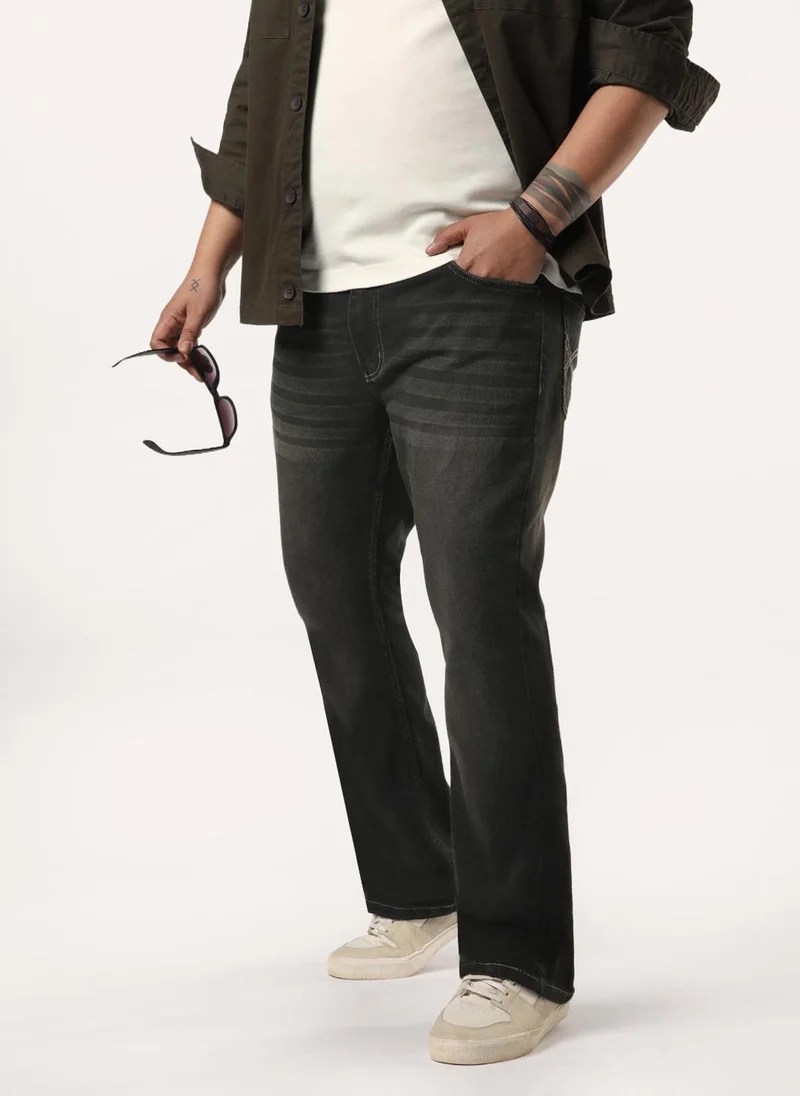 أوربانو فاشن Urbano Plus Men's Dark Grey Bootcut Fit Mid Rise Heavy Washed Jeans Stretchable